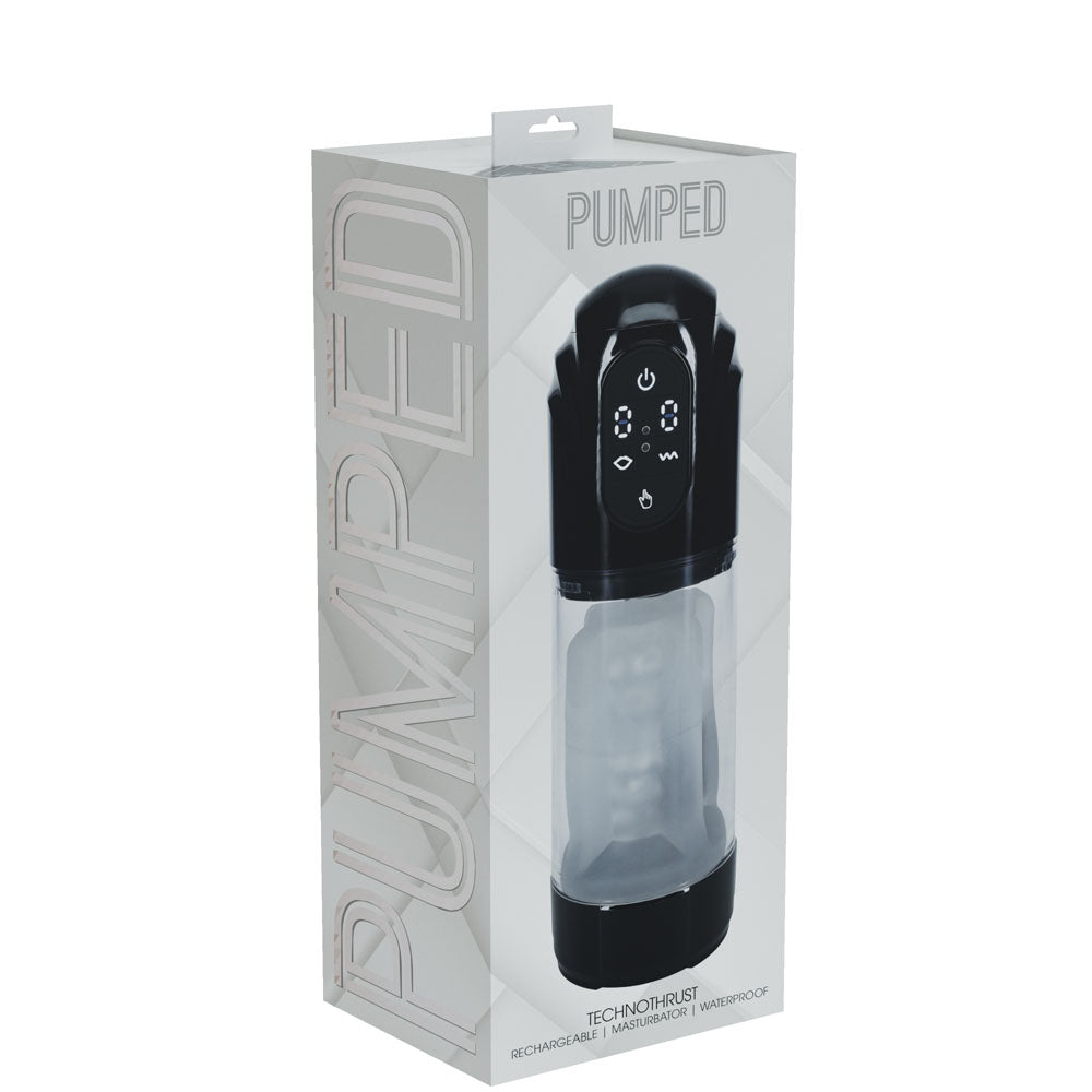 PUMPED TechnoThrust Auto Masturbator - Black/Clear USB Rechargeable Auto Maturbator - PMP061BLK