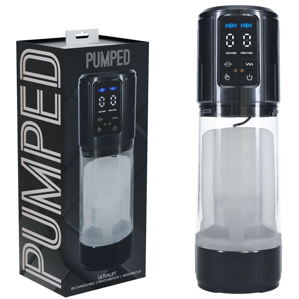 PUMPED UltraLift Automatic Masturbator - Gunmetal Grey/Clear USB Rechargeable Auto Masturbator - PMP062GUN