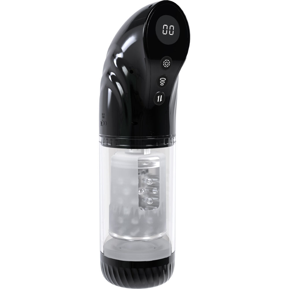 PUMPED Strokemate - Black/Clear USB Rechargeable Sucking Rotating and Thrusting Auto Masturbator - PMP063BLK