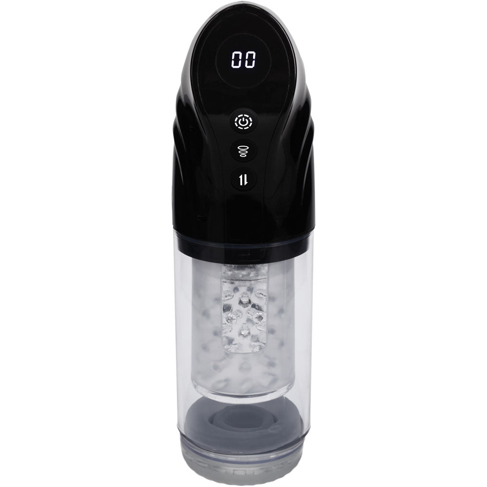 PUMPED Strokemate - Black/Clear USB Rechargeable Sucking Rotating and Thrusting Auto Masturbator - PMP063BLK