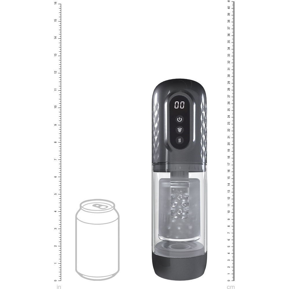 PUMPED Vortex - Gunmetal - Gunmetal Grey/Clear USB Rechargeable Sucking Rotating and Thrusting Auto Masturbator - PMP064GUN