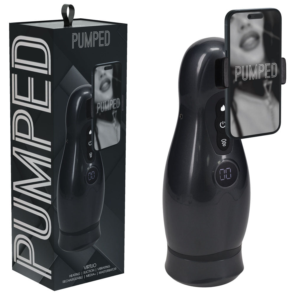 PUMPED Virtuo - Gunmetal - Gunmetal Grey/Clear USB Rechargeable Sucking And Vibrating Auto Masturbator - PMP065GUN