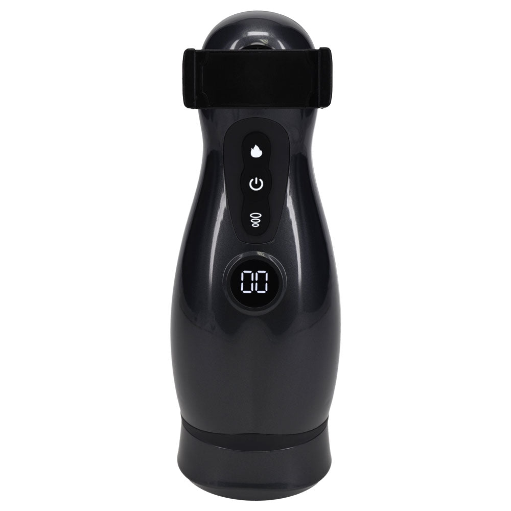 PUMPED Virtuo - Gunmetal - Gunmetal Grey/Clear USB Rechargeable Sucking And Vibrating Auto Masturbator - PMP065GUN