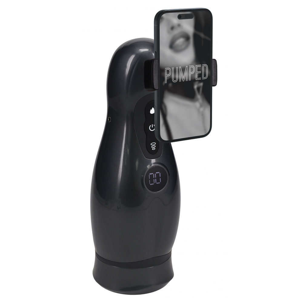 PUMPED Virtuo - Gunmetal - Gunmetal Grey/Clear USB Rechargeable Sucking And Vibrating Auto Masturbator - PMP065GUN