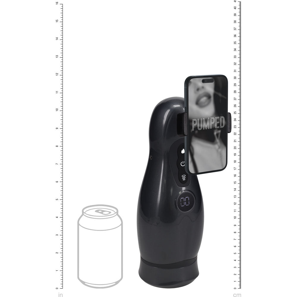 PUMPED Virtuo - Gunmetal - Gunmetal Grey/Clear USB Rechargeable Sucking And Vibrating Auto Masturbator - PMP065GUN