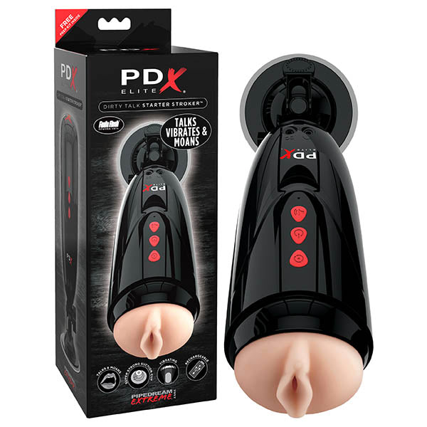 Pipedream Extreme Toyz Elite Dirty Talk Starter Stroker - Flesh Vibrating Vagina Masturbator with Suction Cup & Sound Effects - RD524