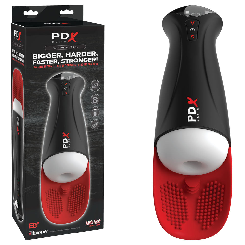 PDX Elite Fap-O-Matic Pro XL - White/Red - White USB Rechargeable Auto Stroker - RD554-20