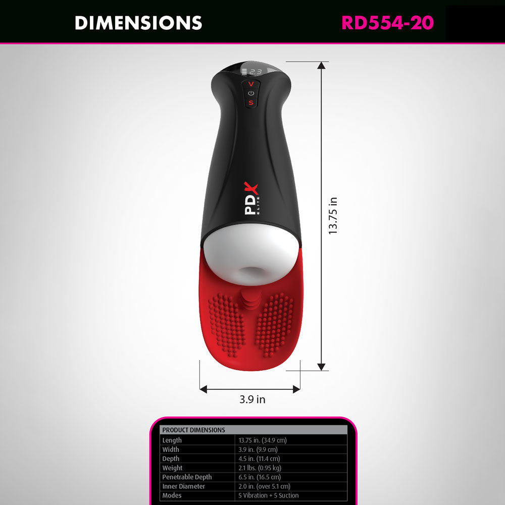 PDX Elite Fap-O-Matic Pro XL - White/Red - White USB Rechargeable Auto Stroker - RD554-20