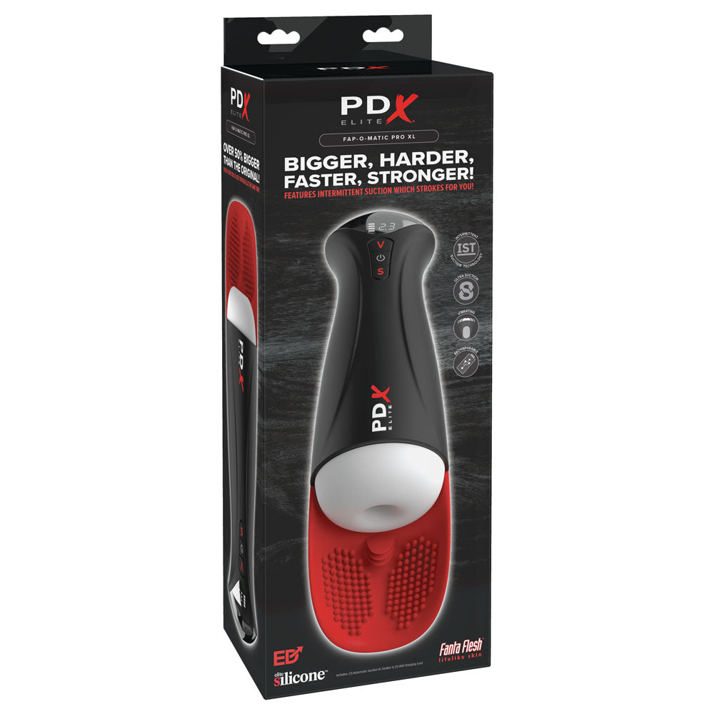 PDX Elite Fap-O-Matic Pro XL - White/Red - White USB Rechargeable Auto Stroker - RD554-20