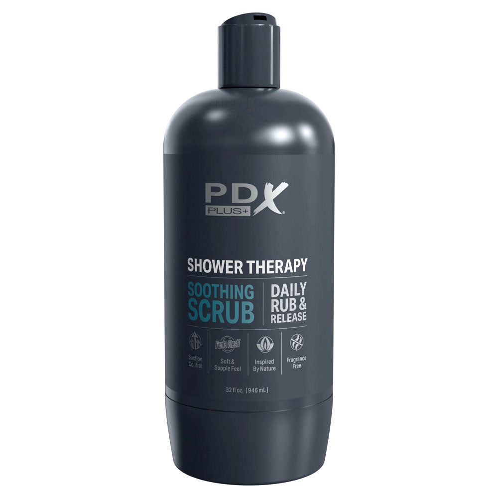 PDX Plus Shower Therapy - Soothing Scrub - Flesh - Flesh Discreet Vagina Stroker with Suction Base - RD622-21