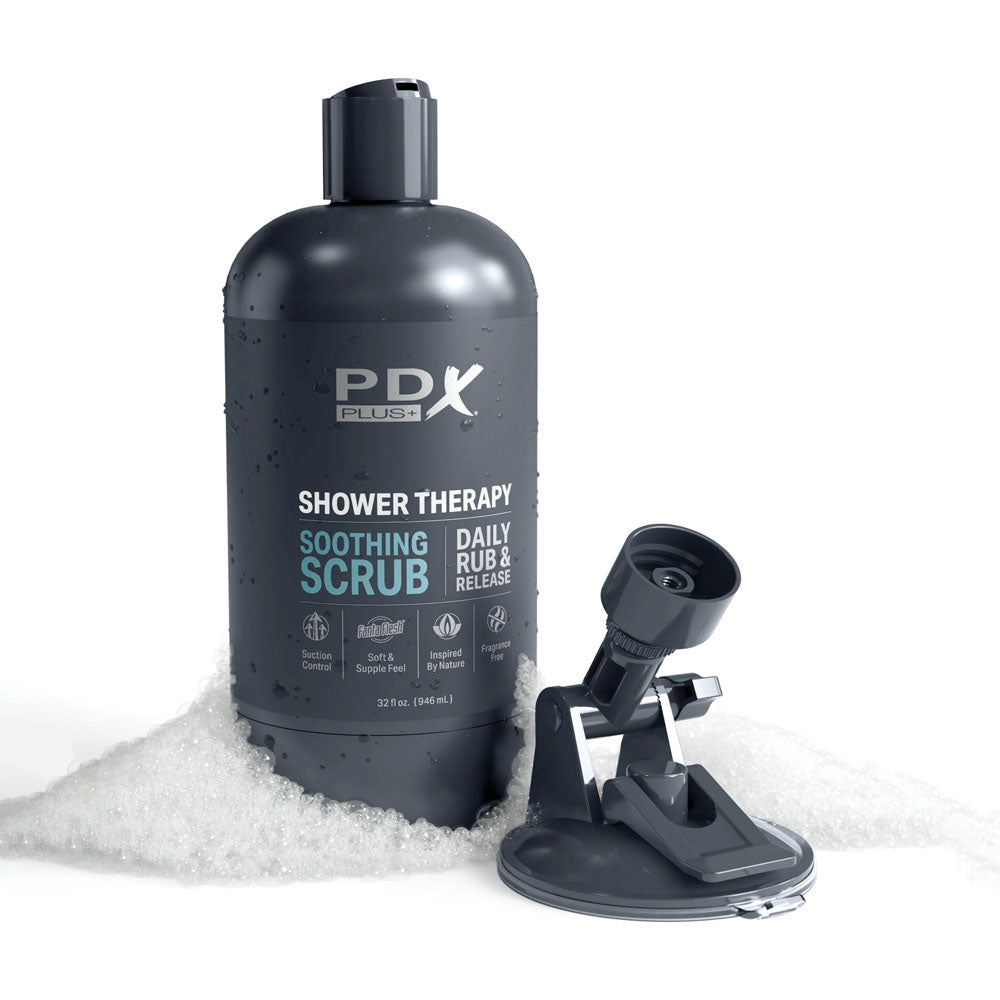PDX Plus Shower Therapy - Soothing Scrub - Flesh - Flesh Discreet Vagina Stroker with Suction Base - RD622-21