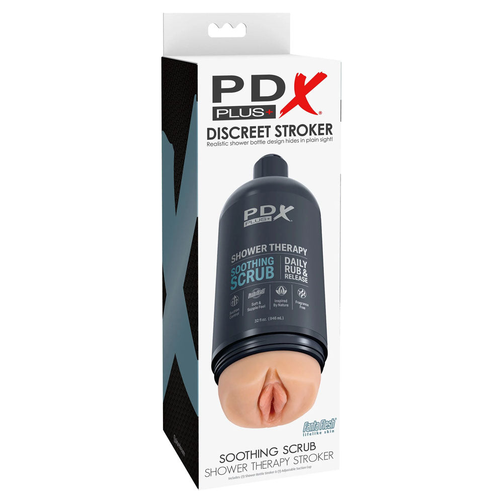 PDX Plus Shower Therapy - Soothing Scrub - Flesh - Flesh Discreet Vagina Stroker with Suction Base - RD622-21