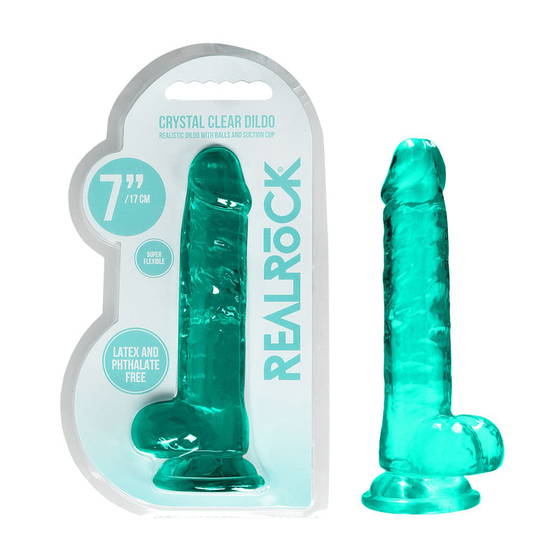 REALROCK 7'' Realistic Dildo With Balls - Turquoise 17.8 cm Dong - REA091TUR