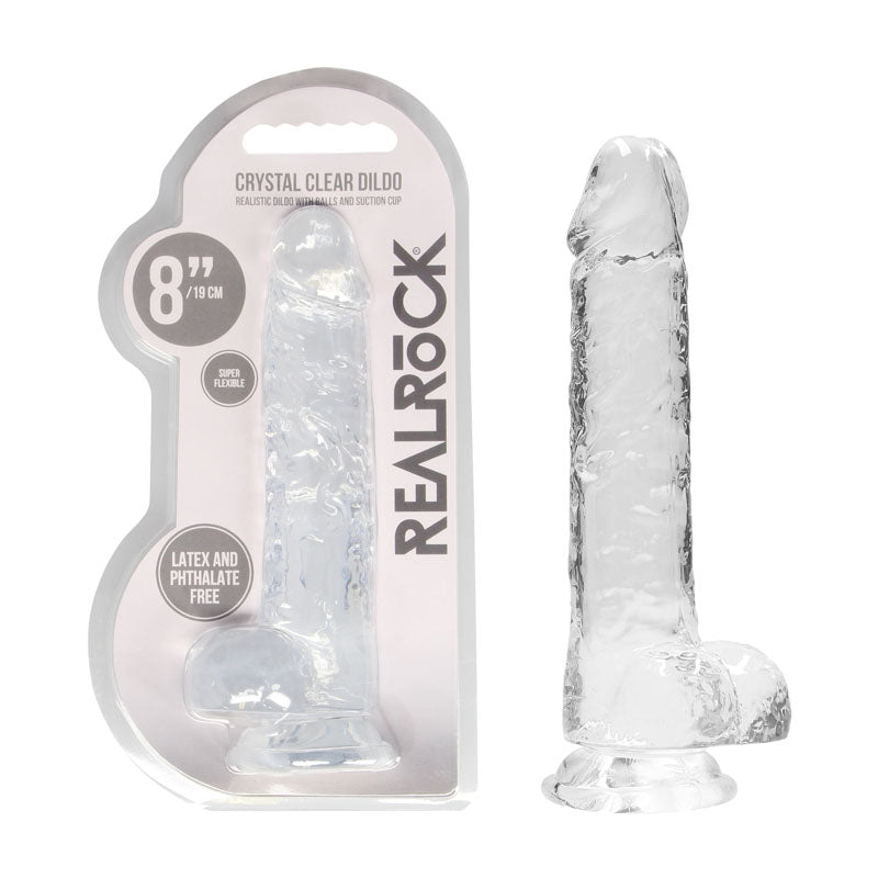 REALROCK 8'' Realistic Dildo With Balls - Clear 20.3 cm Dong - REA092TRA