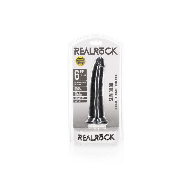 REALROCK Realistic Slim Dildo without Balls - 15.5 cm - Black 15.5 cm (6'') Dong - REA113BLK