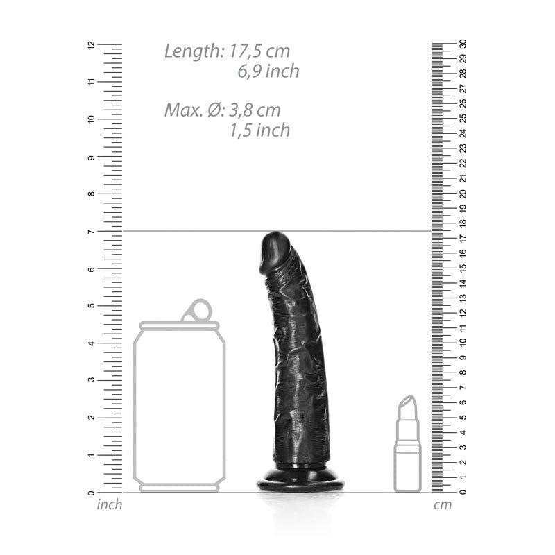 REALROCK Realistic Slim Dildo without Balls - 15.5 cm - Black 15.5 cm (6'') Dong - REA113BLK