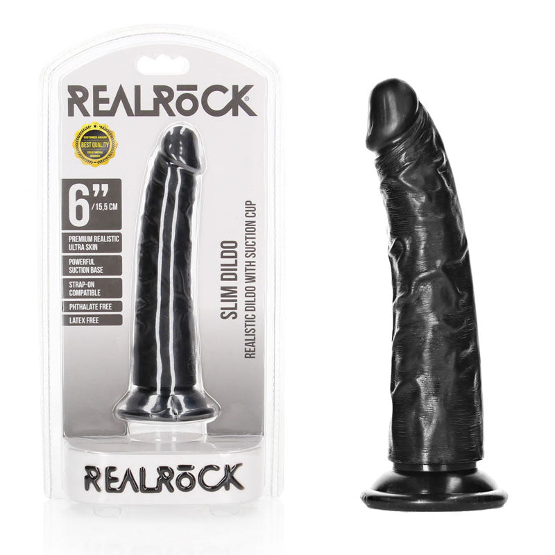 REALROCK Realistic Slim Dildo without Balls - 15.5 cm - Black 15.5 cm (6'') Dong - REA113BLK