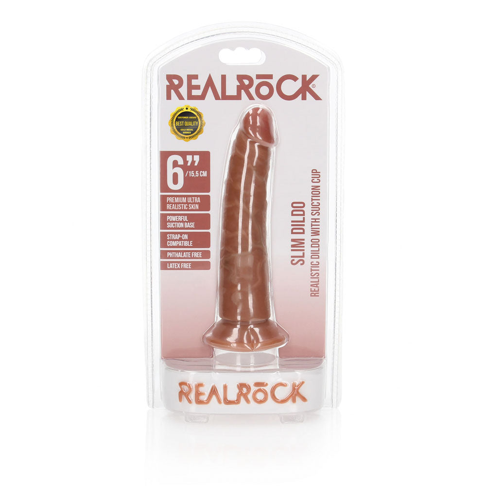 REALROCK Realistic Slim Dildo without Balls - 15.5 cm - Tan 15.5 cm (6'') Dong - REA113TAN