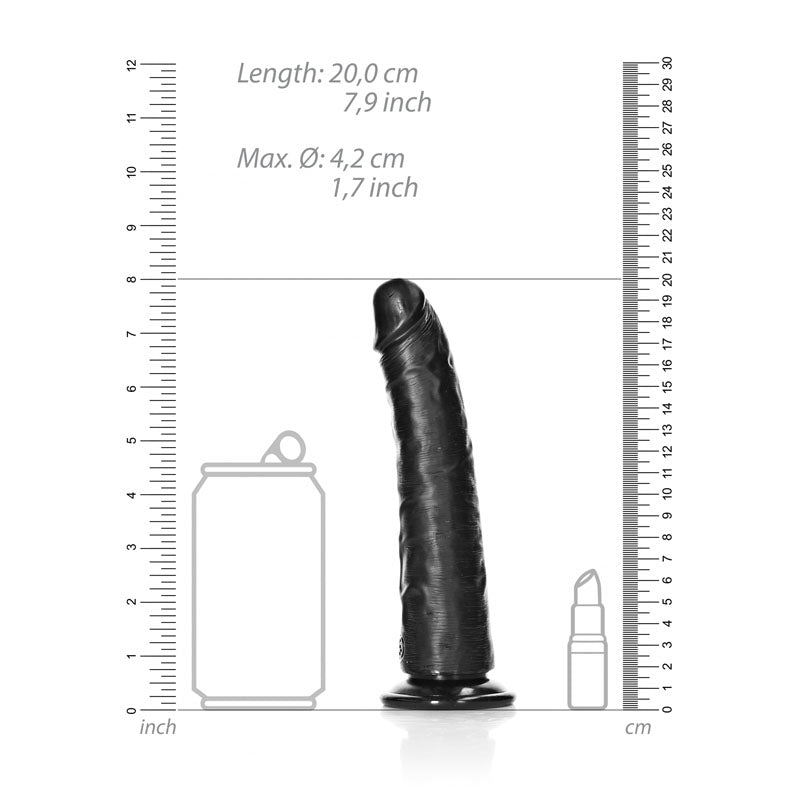 REALROCK Realistic Slim Dildo with Suction Cup - 18cm - Black 18 cm (7'') Dong - REA114BLK