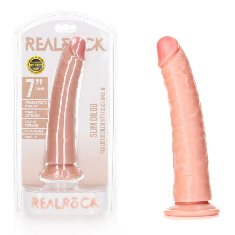 REALROCK Realistic Slim Dildo with Suction Cup - 18cm - Flesh 18 cm (7'') Dong - REA114FLE