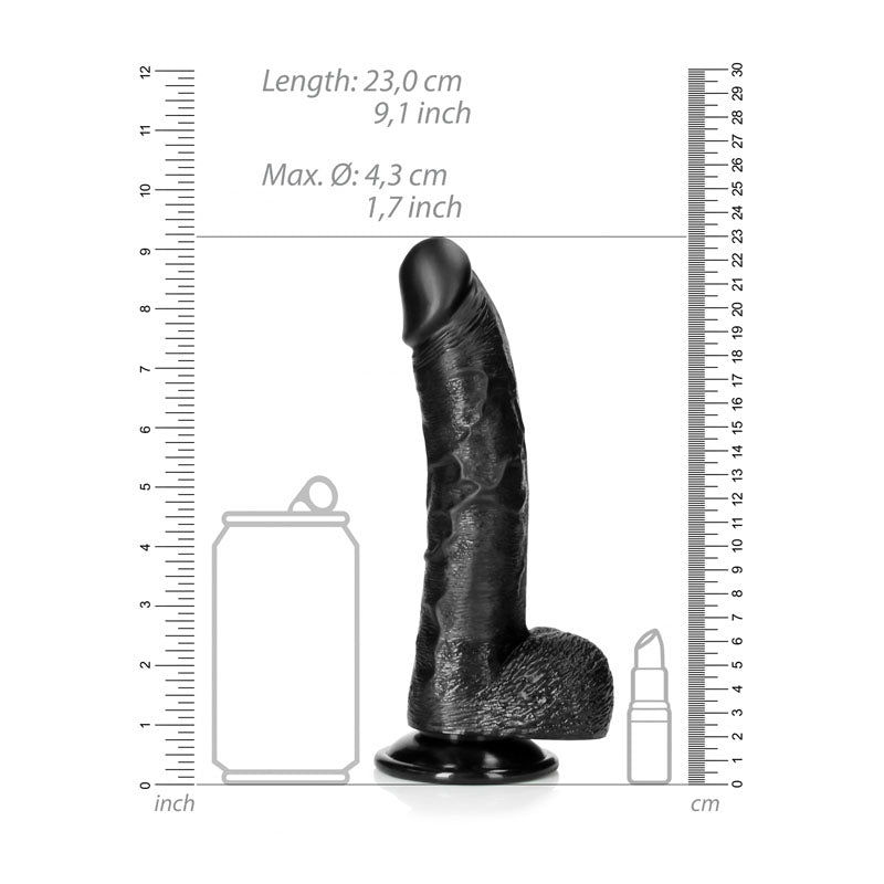 REALROCK Realistic Regular Curved Dong with Balls - 20.5 cm - Black 20.5 cm (8'') Dong - REA123BLK