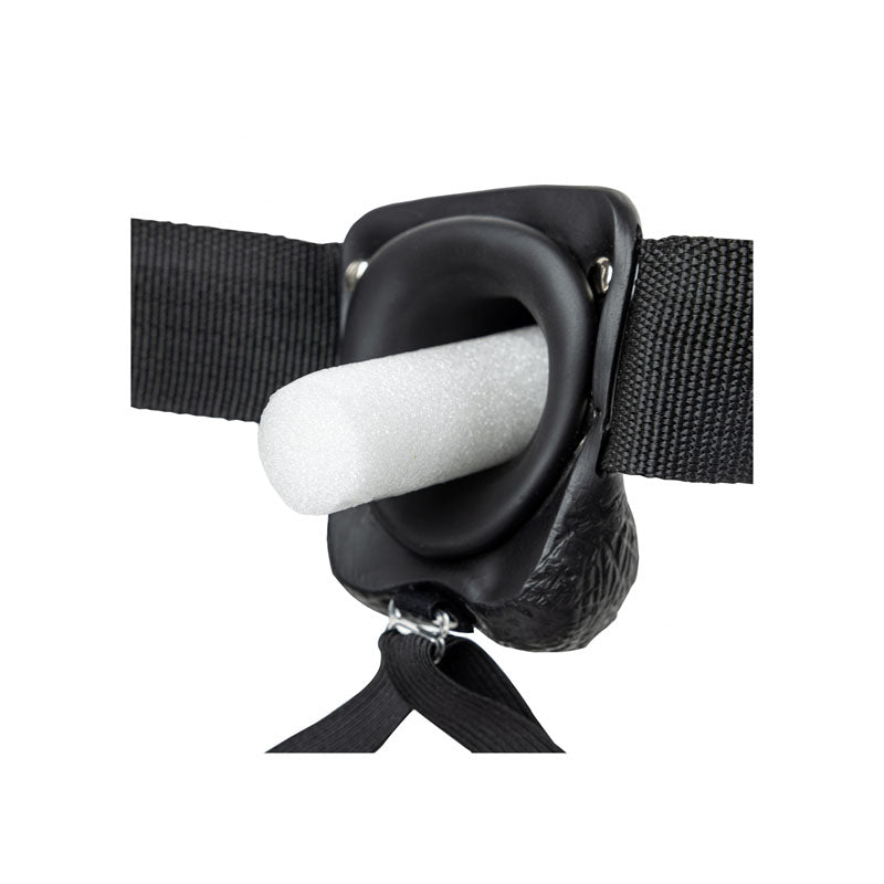 REALROCK Vibrating Hollow Strapon + Balls - 18cm Black - Black 18 cm Vibrating Hollow Strap-On - REA133BLK