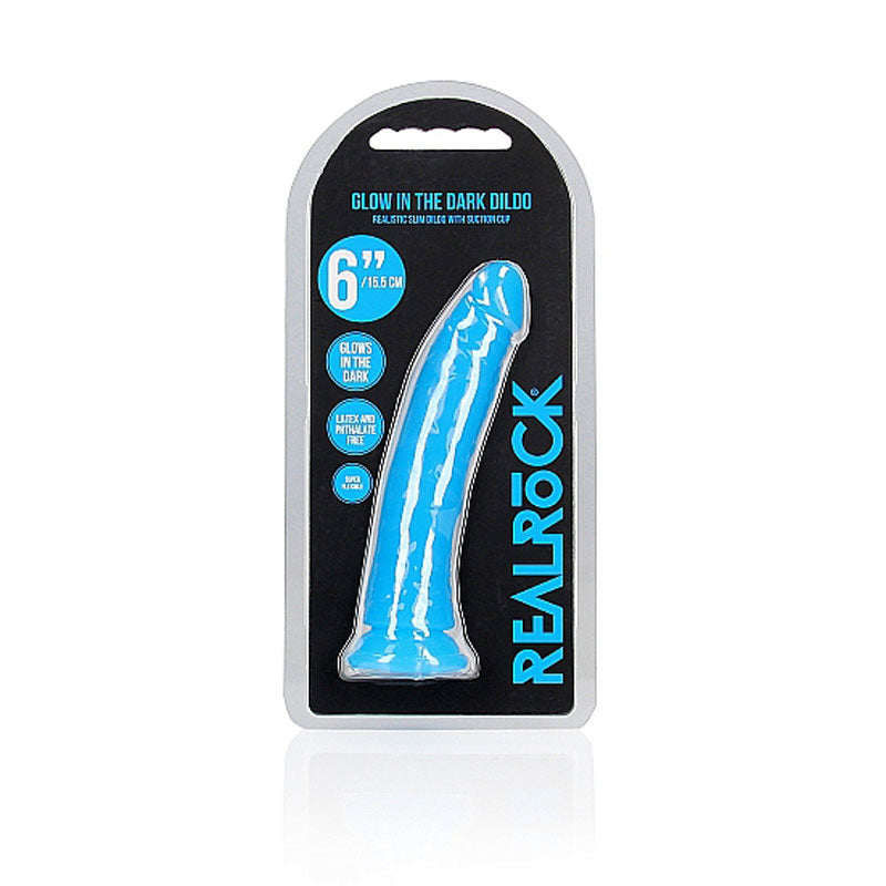 REALROCK 15.5 cm Slim Glow in the Dark Neon - Blue - Glow in Dark Blue 15.5 cm (6'') Dong - REA141GLOBLU