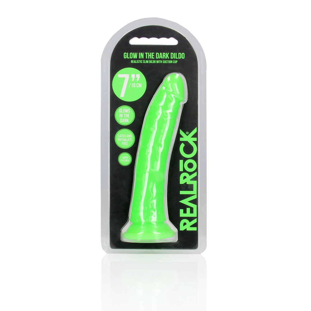 REALROCK 18 cm Slim Glow in the Dark Neon - Green - Glow in Dark Green 18 cm (7'') Dong - REA142GLOGRN