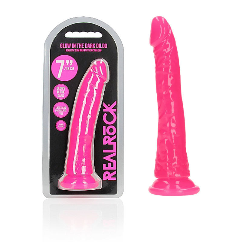 REALROCK 18 cm Slim Glow in the Dark Neon - Pink - Glow in Dark Pink 18 cm (7'') Dong - REA142GLOPNK