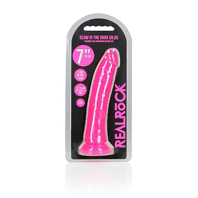 REALROCK 18 cm Slim Glow in the Dark Neon - Pink - Glow in Dark Pink 18 cm (7'') Dong - REA142GLOPNK
