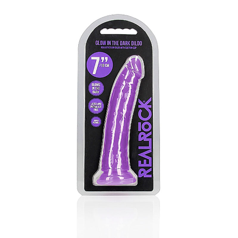 REALROCK 18 cm Slim Glow in the Dark Neon - Purple - Glow in Dark Purple 18 cm (7'') Dong - REA142GLOPUR