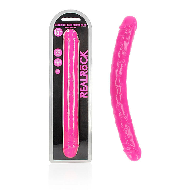 REALROCK 38 cm Double Dong Glow - Pink - Pink 38 cm (15'') Double Dong - REA149GLOPNK