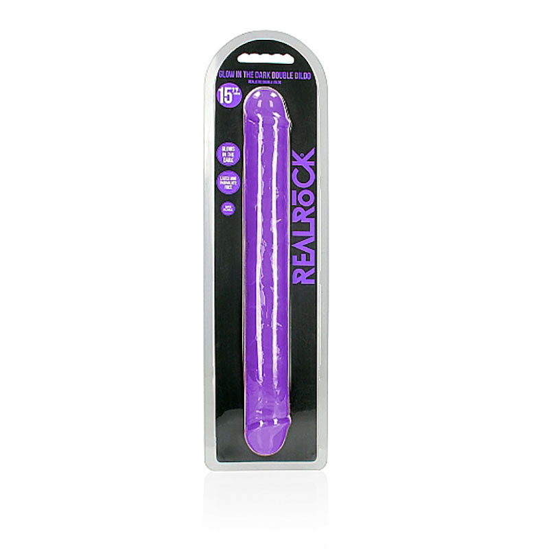 REALROCK 38 cm Double Dong Glow - Purple - Purple 38 cm (15'') Double Dong - REA149GLOPUR