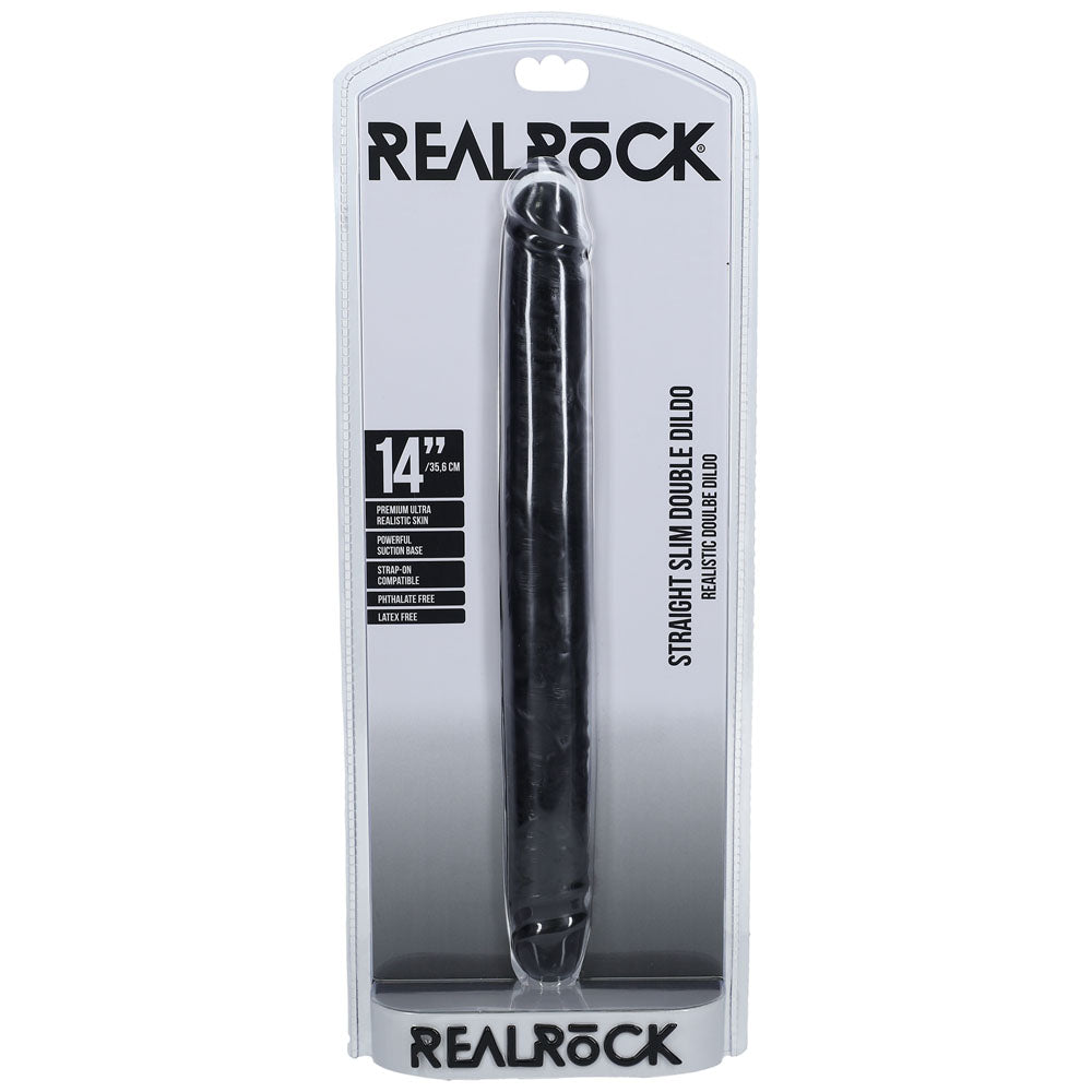 REALROCK 35cm Slim Double Dildo - Black - Black 35 cm (14'') Double Dong - REA184BLK