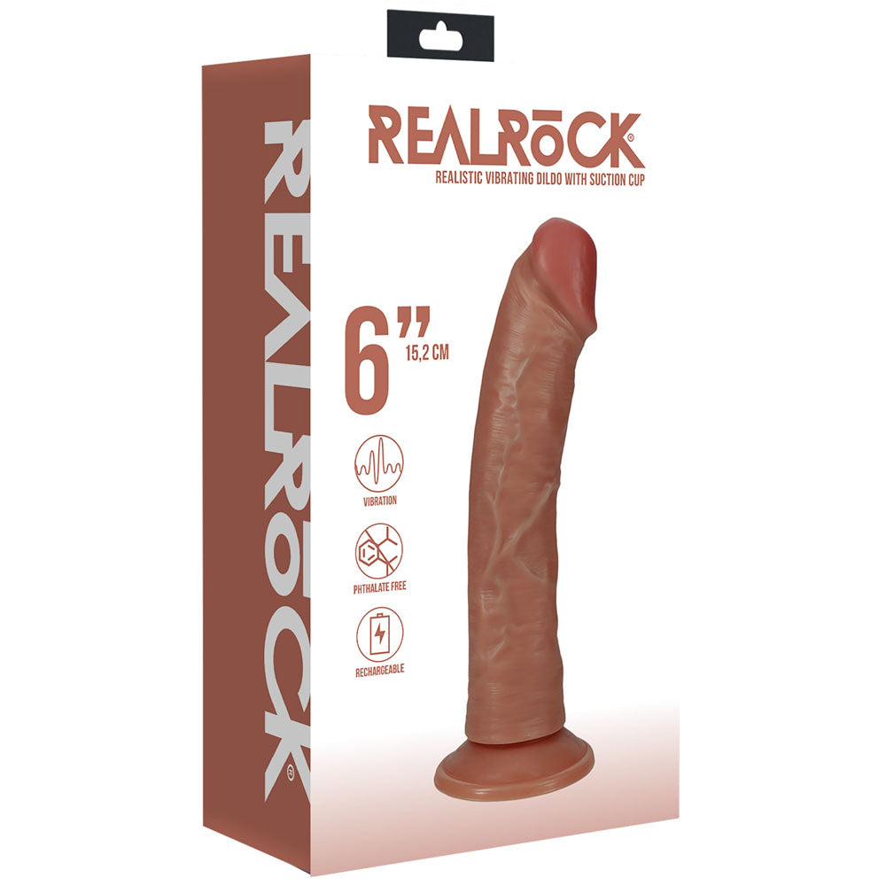 REALROCK 15cm Vibrating Cock - Tan - Tan 15.2 cm (6'') USB Rechargeable Vibrating Dong - REA187TAN