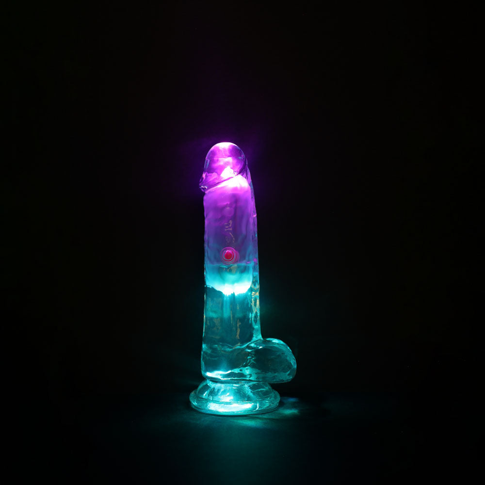 REALROCK 6'' with Balls Wireless Rechargeable LED Vibrating Dong - Clear with LED 16.2 cm USB Rechargeable Vibrating Dong with Remote - REA203TRA
