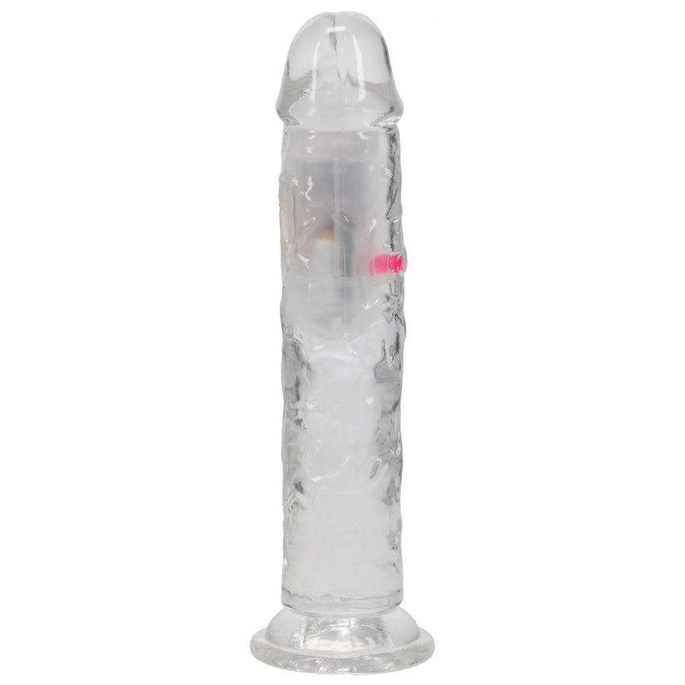 REALROCK 7'' No Balls Wireless Rechargeable LED Vibrating Dong - Clear with LED 20 cm USB Rechargeable Vibrating Dong with Remote - REA204TRA