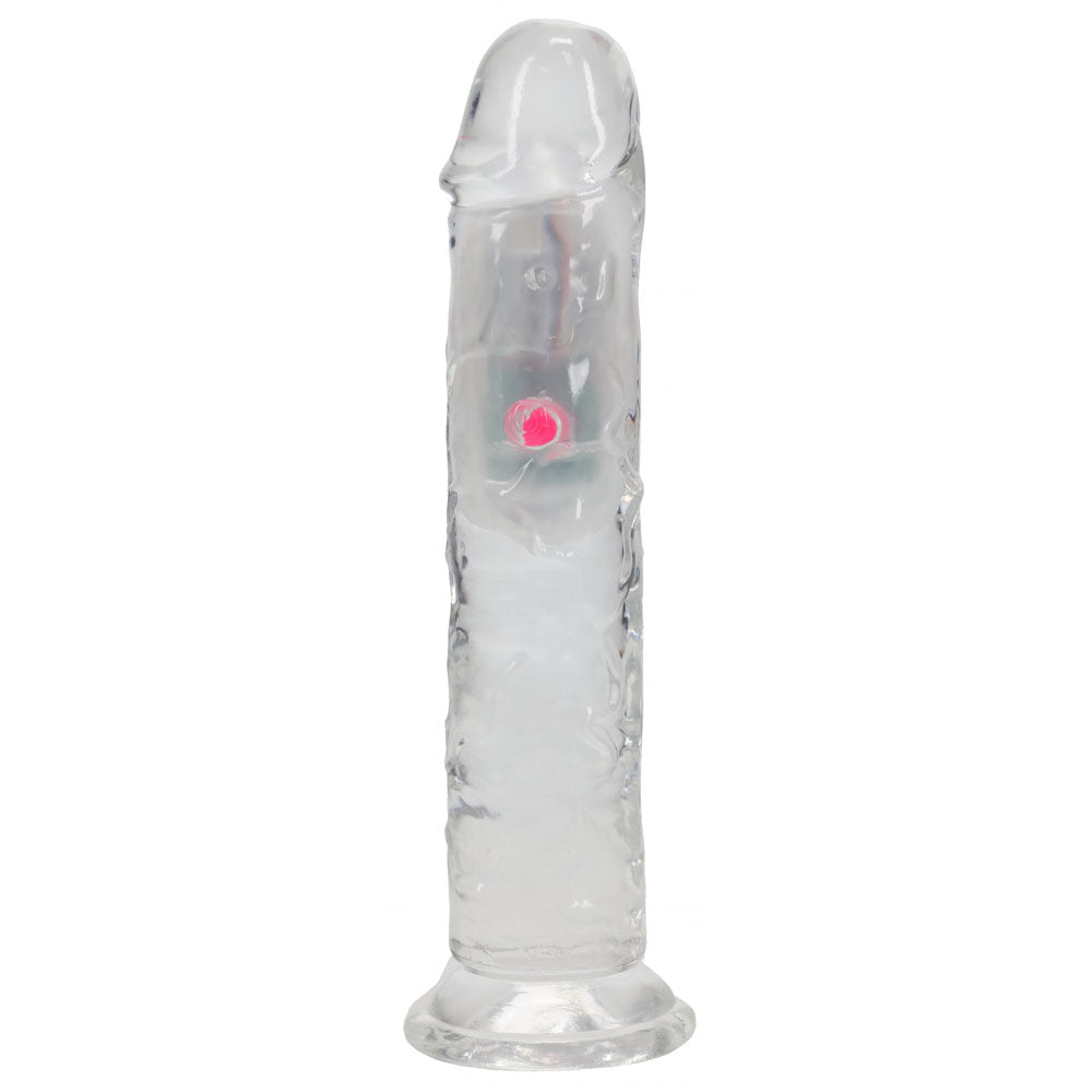 REALROCK 7'' No Balls Wireless Rechargeable LED Vibrating Dong - Clear with LED 20 cm USB Rechargeable Vibrating Dong with Remote - REA204TRA
