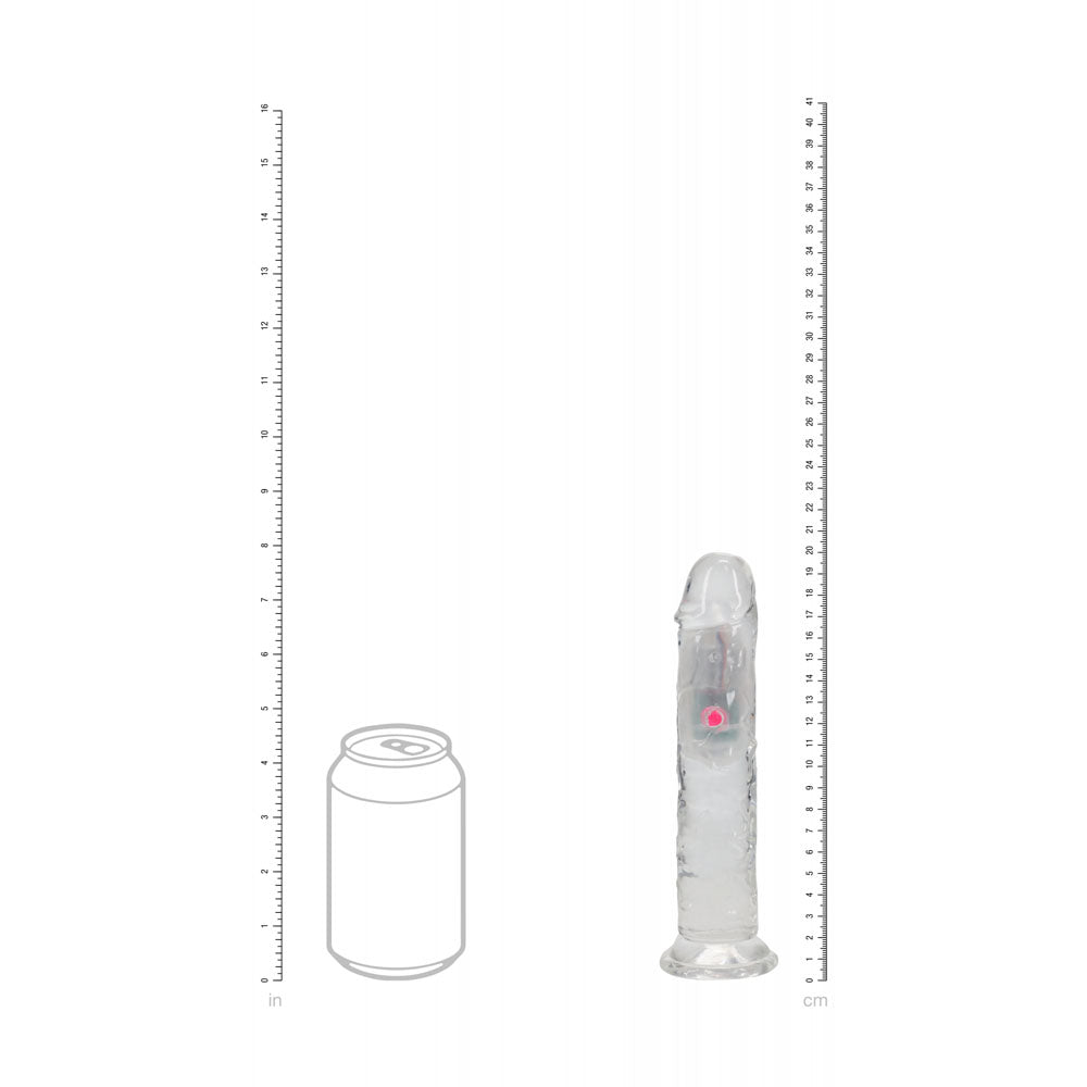 REALROCK 7'' No Balls Wireless Rechargeable LED Vibrating Dong - Clear with LED 20 cm USB Rechargeable Vibrating Dong with Remote - REA204TRA