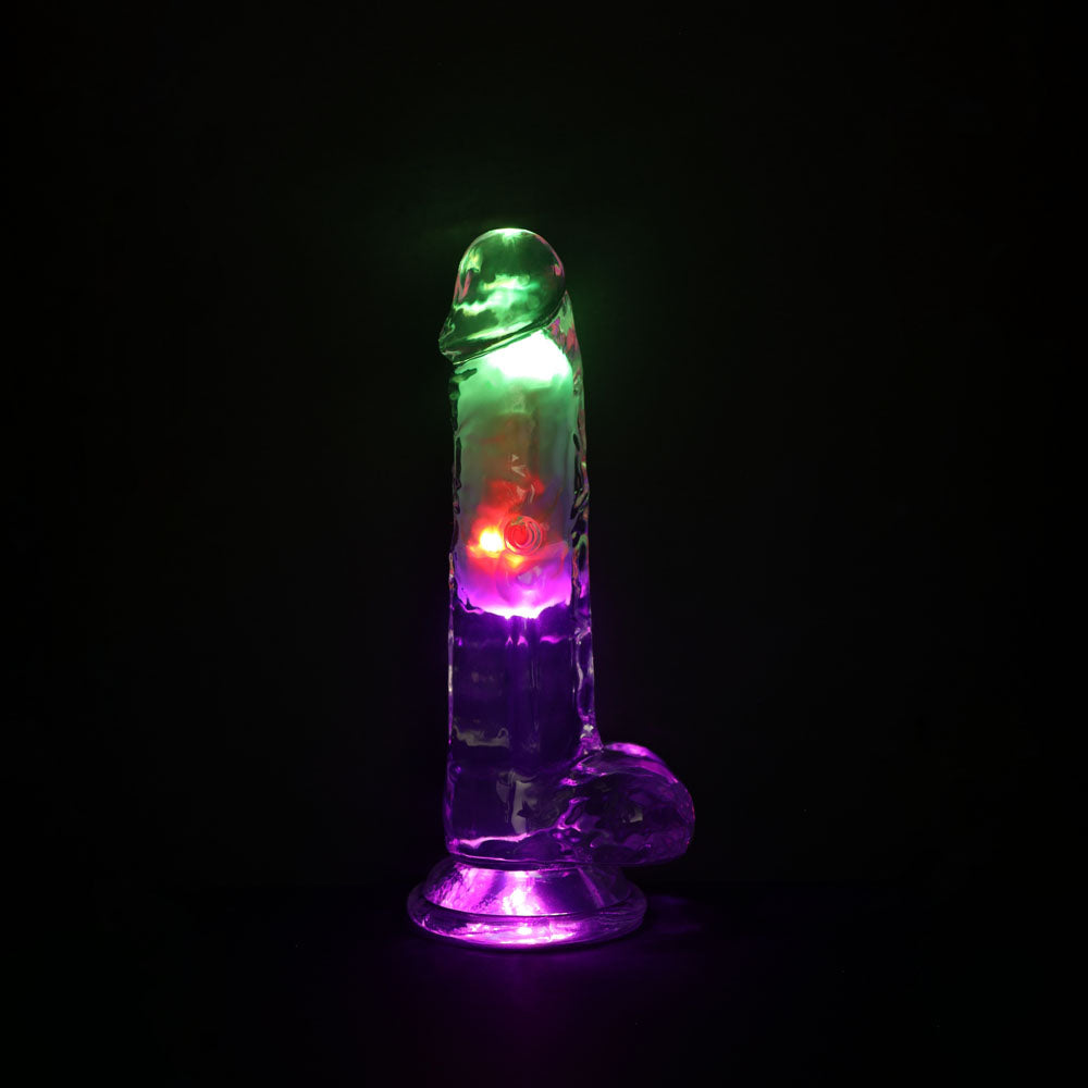 REALROCK 7'' with Balls Wireless Rechargeable LED Vibrating Dong - Clear with LED 19.5 cm USB Rechargeable Vibrating Dong with Remote - REA205TRA