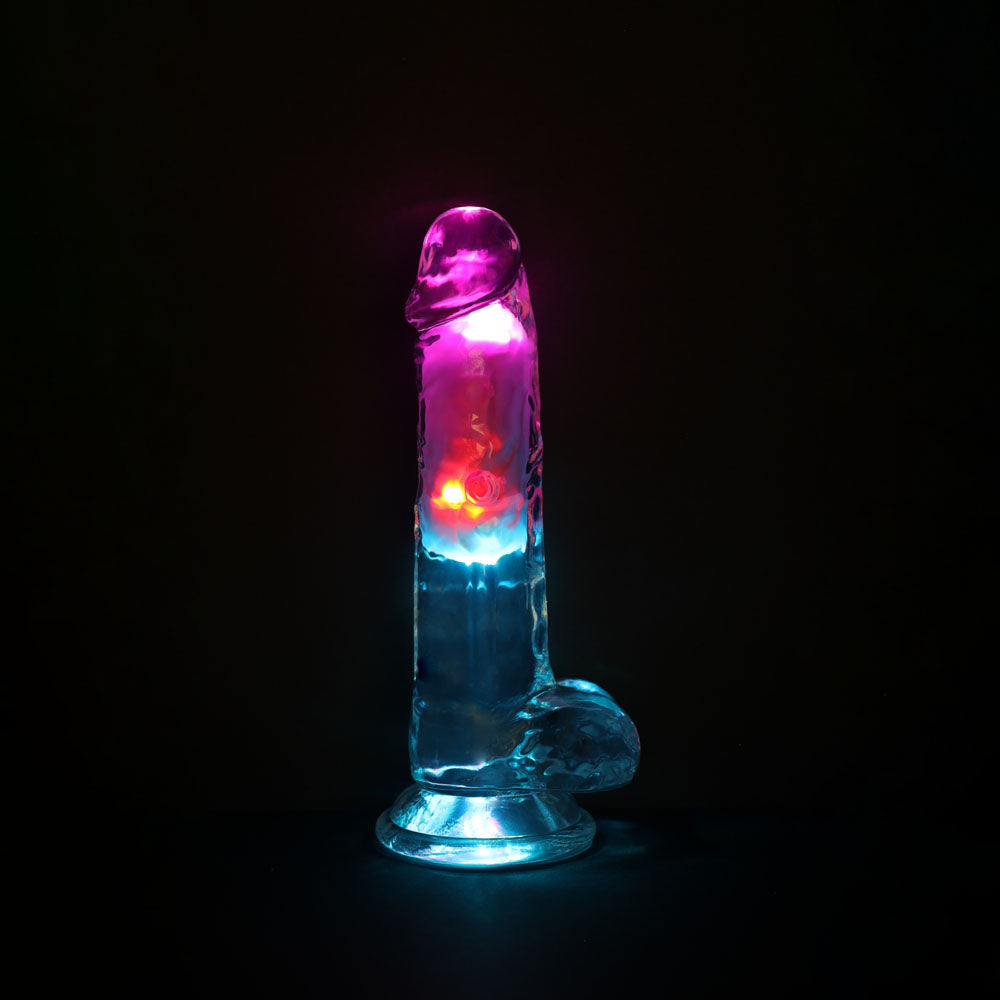 REALROCK 7'' with Balls Wireless Rechargeable LED Vibrating Dong - Clear with LED 19.5 cm USB Rechargeable Vibrating Dong with Remote - REA205TRA