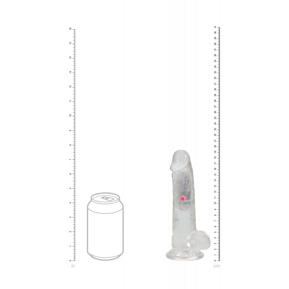 REALROCK 7'' with Balls Wireless Rechargeable LED Vibrating Dong - Clear with LED 19.5 cm USB Rechargeable Vibrating Dong with Remote - REA205TRA
