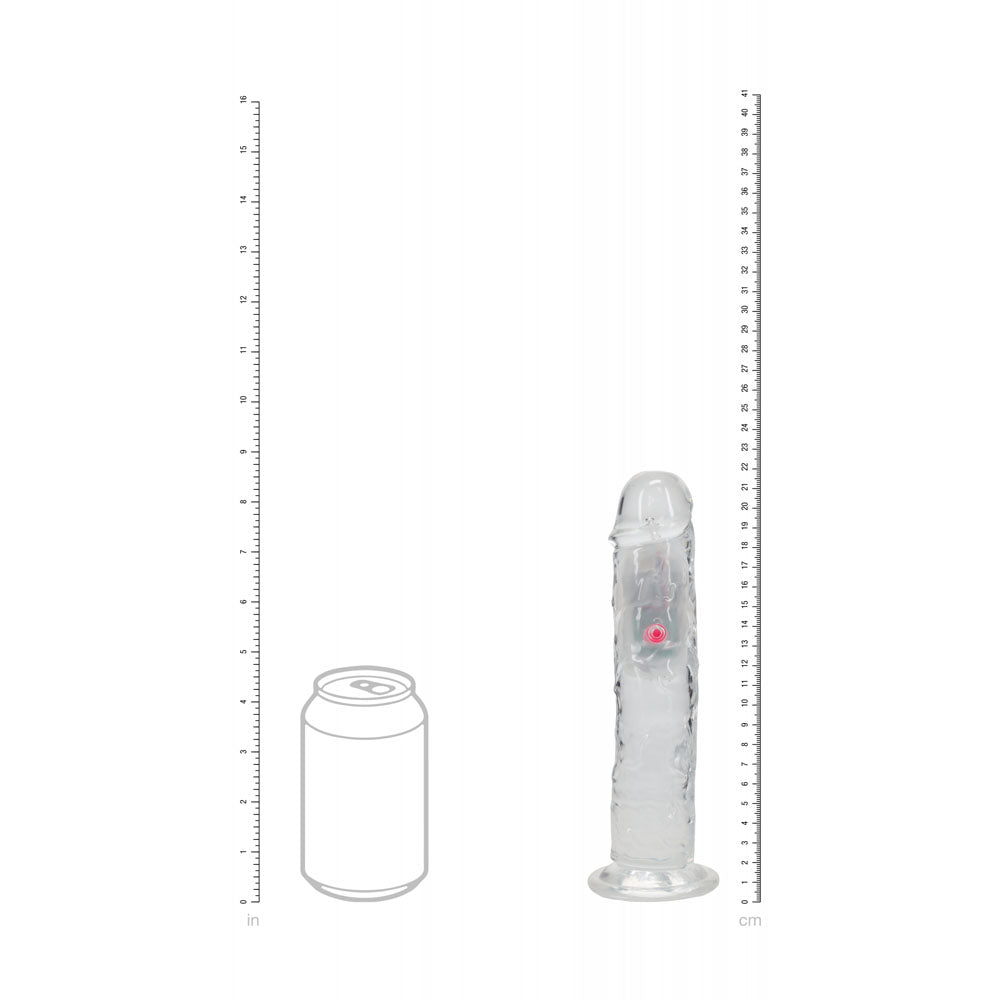 REALROCK 8'' No Balls Wireless Rechargeable LED Vibrating Dong - Clear with LED 22 cm USB Rechargeable Vibrating Dong with Remote - REA206TRA