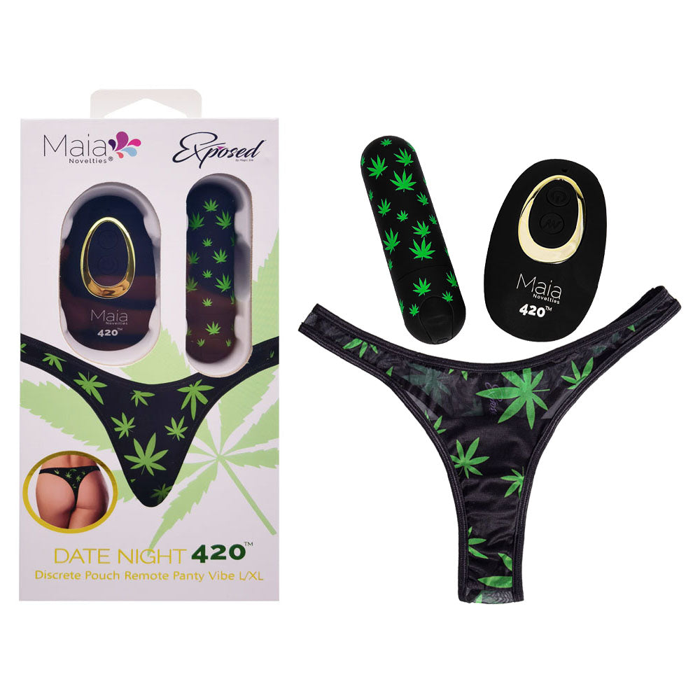 Maia DATE NIGHT 420 PANTY VIBE - L/XL - Black L/XL 420 Panty with Black USB Rechargeable Bullet & Remote - RM330-LF4-LXL