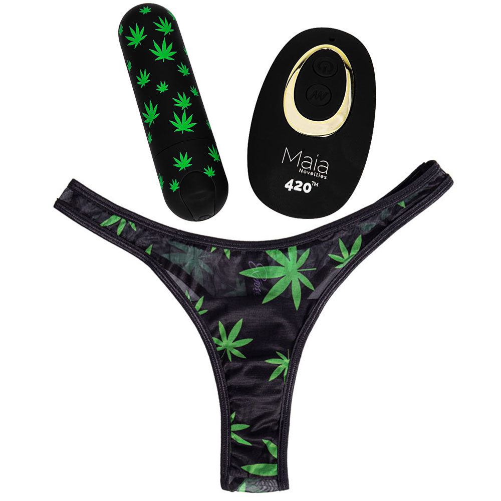Maia DATE NIGHT 420 PANTY VIBE - L/XL - Black L/XL 420 Panty with Black USB Rechargeable Bullet & Remote - RM330-LF4-LXL
