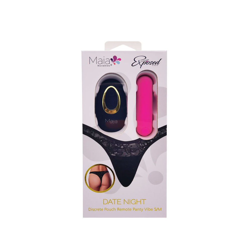 Maia DATE NIGHT PANTY VIBE - L/XL - Black L/XL Panty with Pink USB Rechargeable Bullet & Remote - RM330-PK-LXL