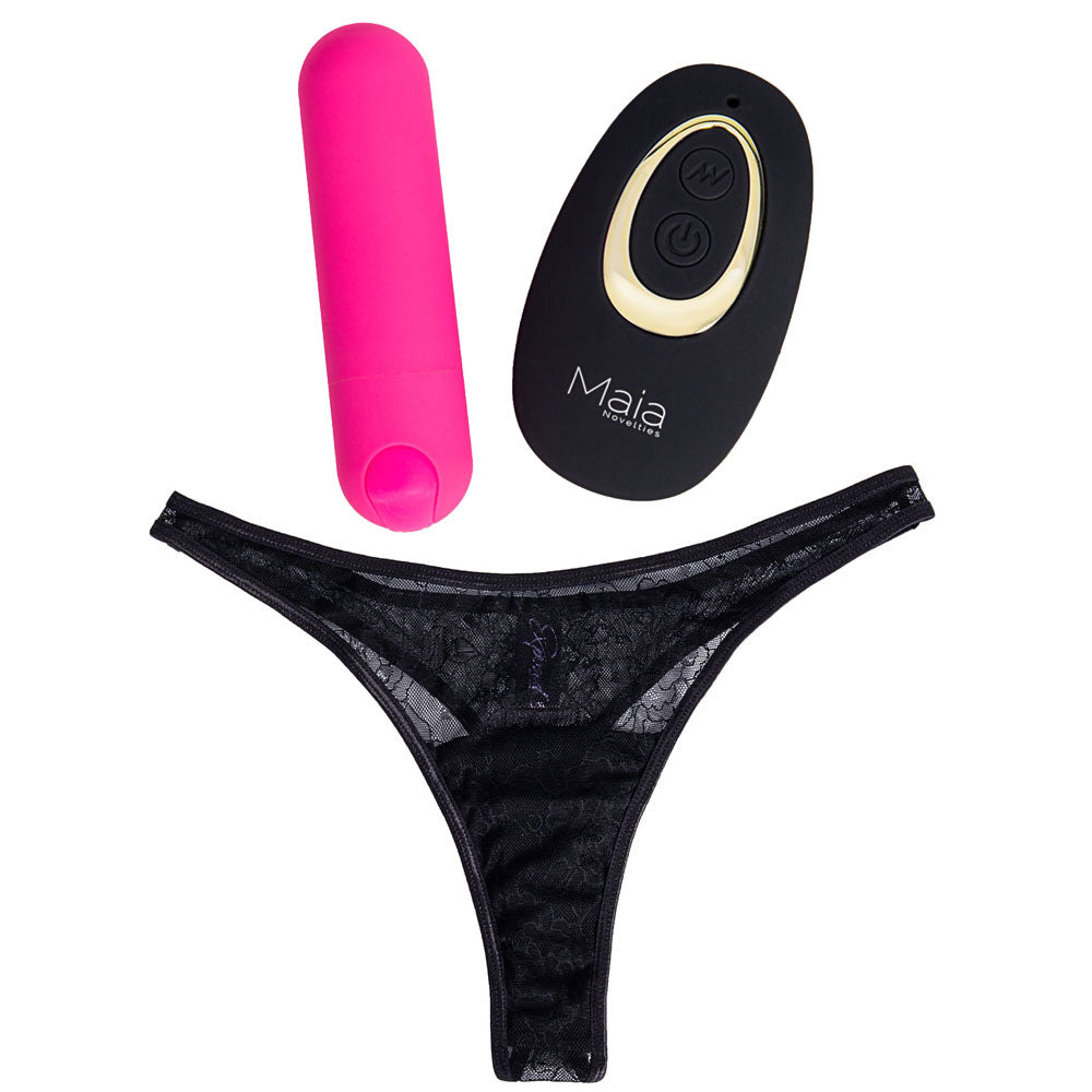 Maia DATE NIGHT PANTY VIBE - S/M - Black S/M Panty with Pink USB Rechargeable Bullet & Remote - RM330-PK-SM