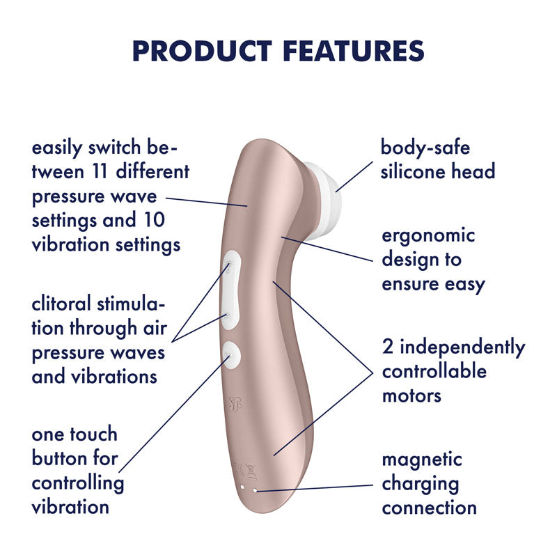 Satisfyer Pro 2+ Rose Gold - Rose Gold Touch-Free USB-Rechargeable Clitoral Stimulator with Vibration - SATPRO2V