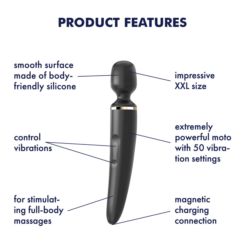 Satisfyer Wand-er Woman - Black USB Rechargeable Massager Wand - SATWAND-BLK