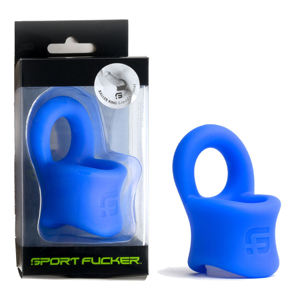 Sport Fucker Baller Ring - Blue Liquid Silicone Cock Ring with Ball Stretcher - SF23096
